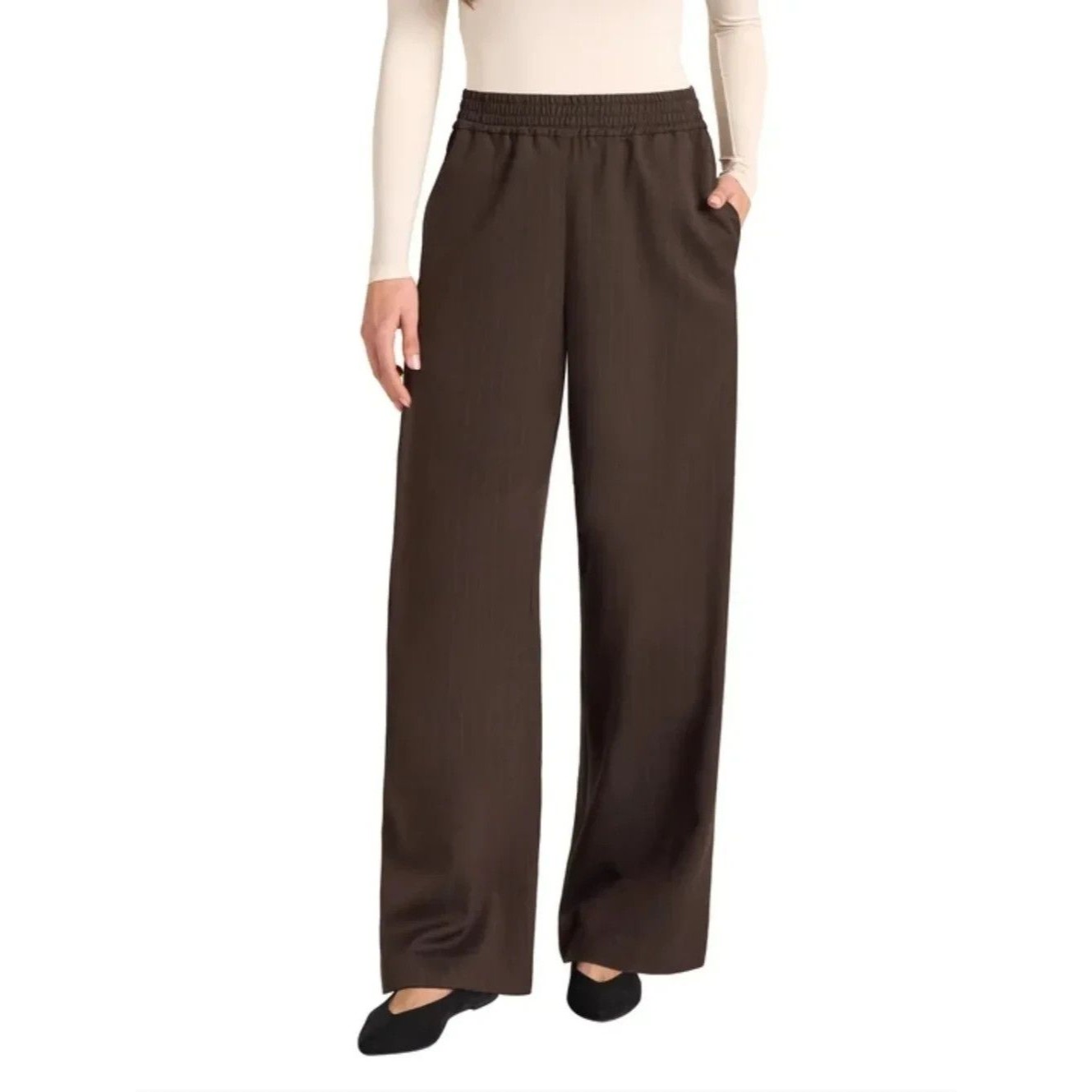 Matty M Wide Leg Dress Pants Brown Striped Pull On Career Women’s Small